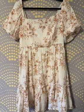 Blu Pepper Cream Mini Dress with Brown Floral Print